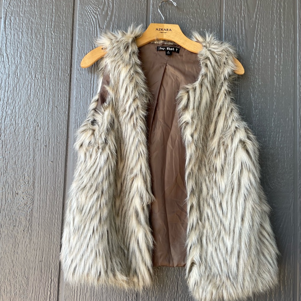 Say What? Faux Fur Vest - Cream and Brown